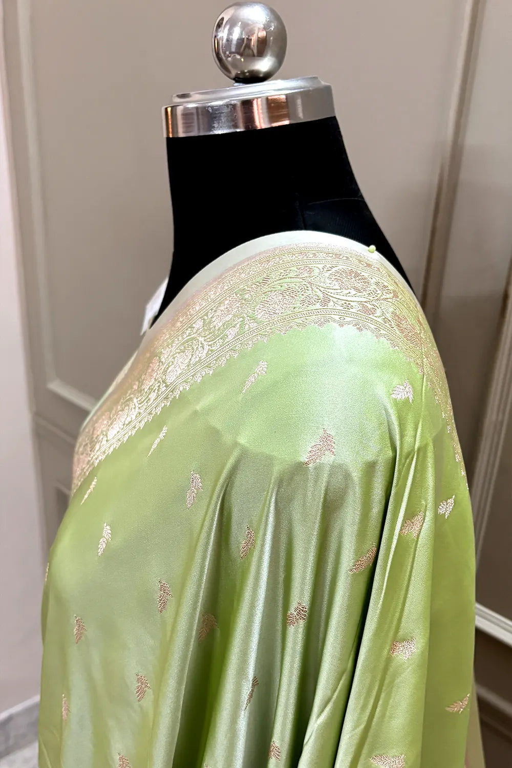 Pista Zari Katan Silk Banarasi Saree