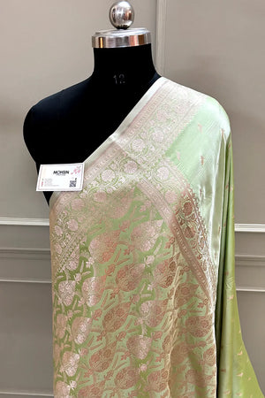 Pista Zari Katan Silk Banarasi Saree