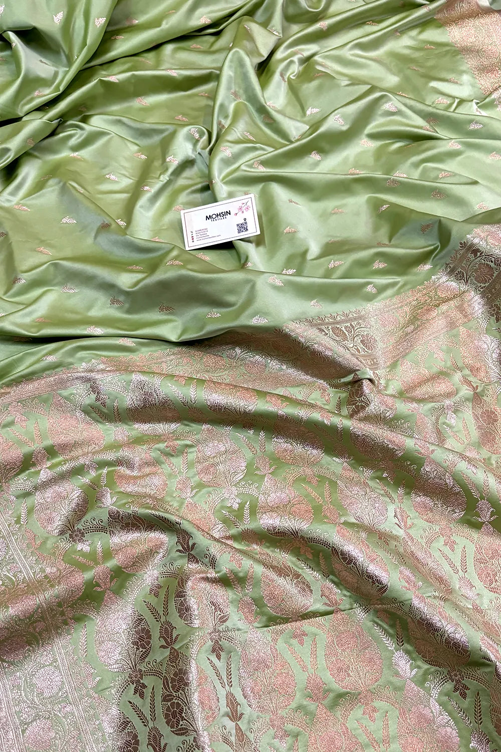 Pista Zari Katan Silk Banarasi Saree