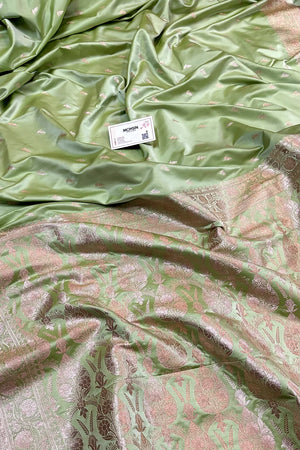 Pista Zari Katan Silk Banarasi Saree