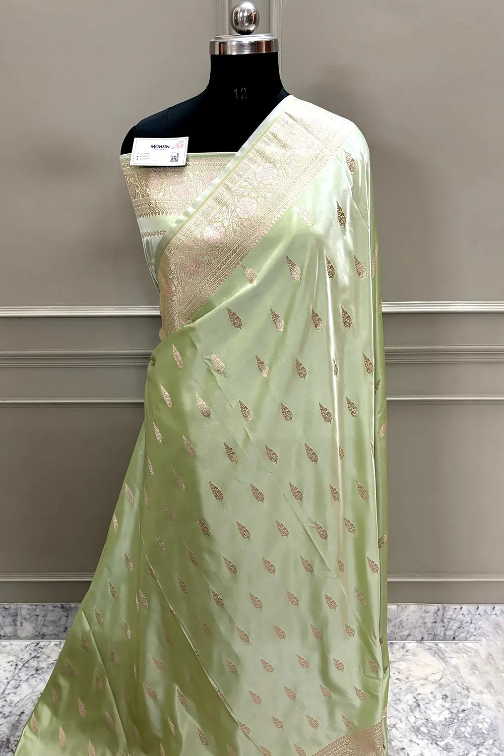 Pista Zari Katan Silk Banarasi Saree