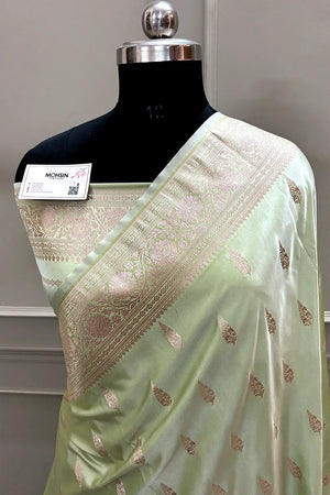 Pista Zari Katan Silk Banarasi Saree