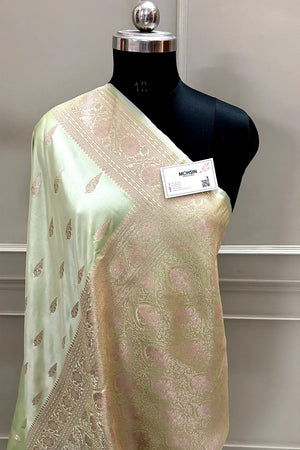 Pista Zari Katan Silk Banarasi Saree