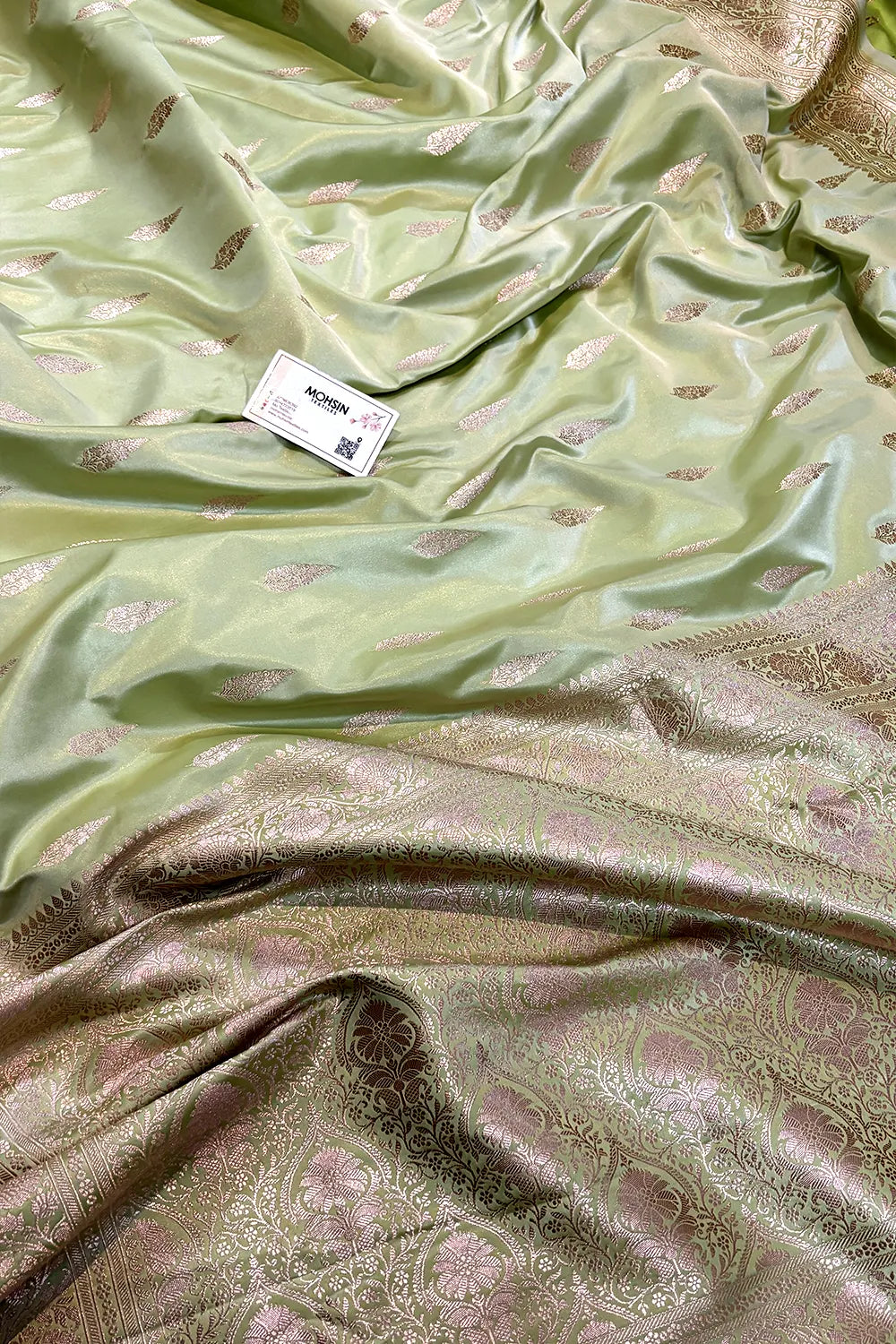 Pista Zari Katan Silk Banarasi Saree