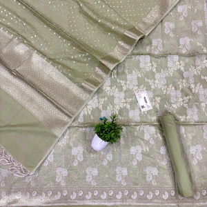Pista Zari Katan Silk Banarasi Suit