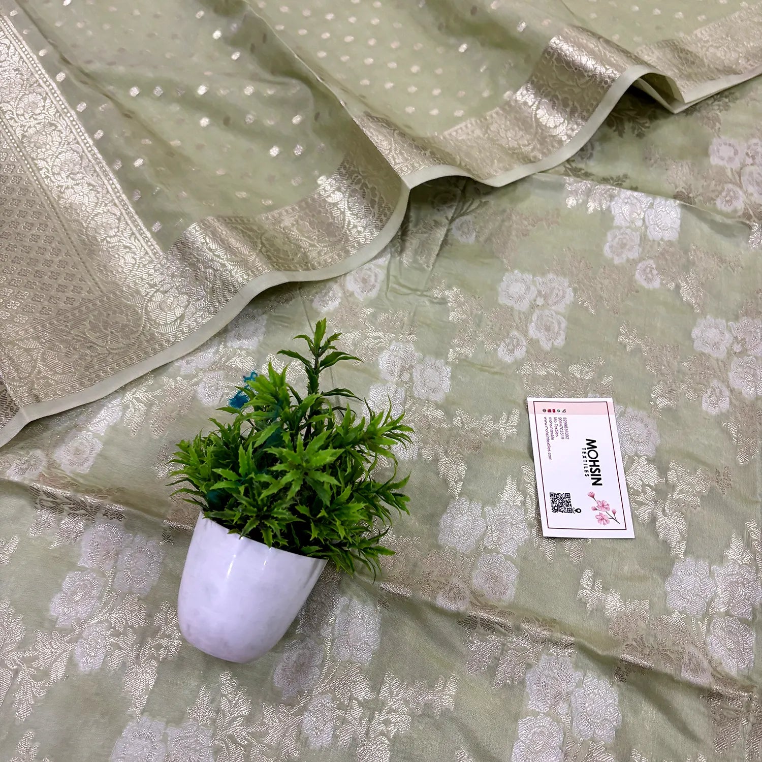 Pista Zari Katan Silk Banarasi Suit