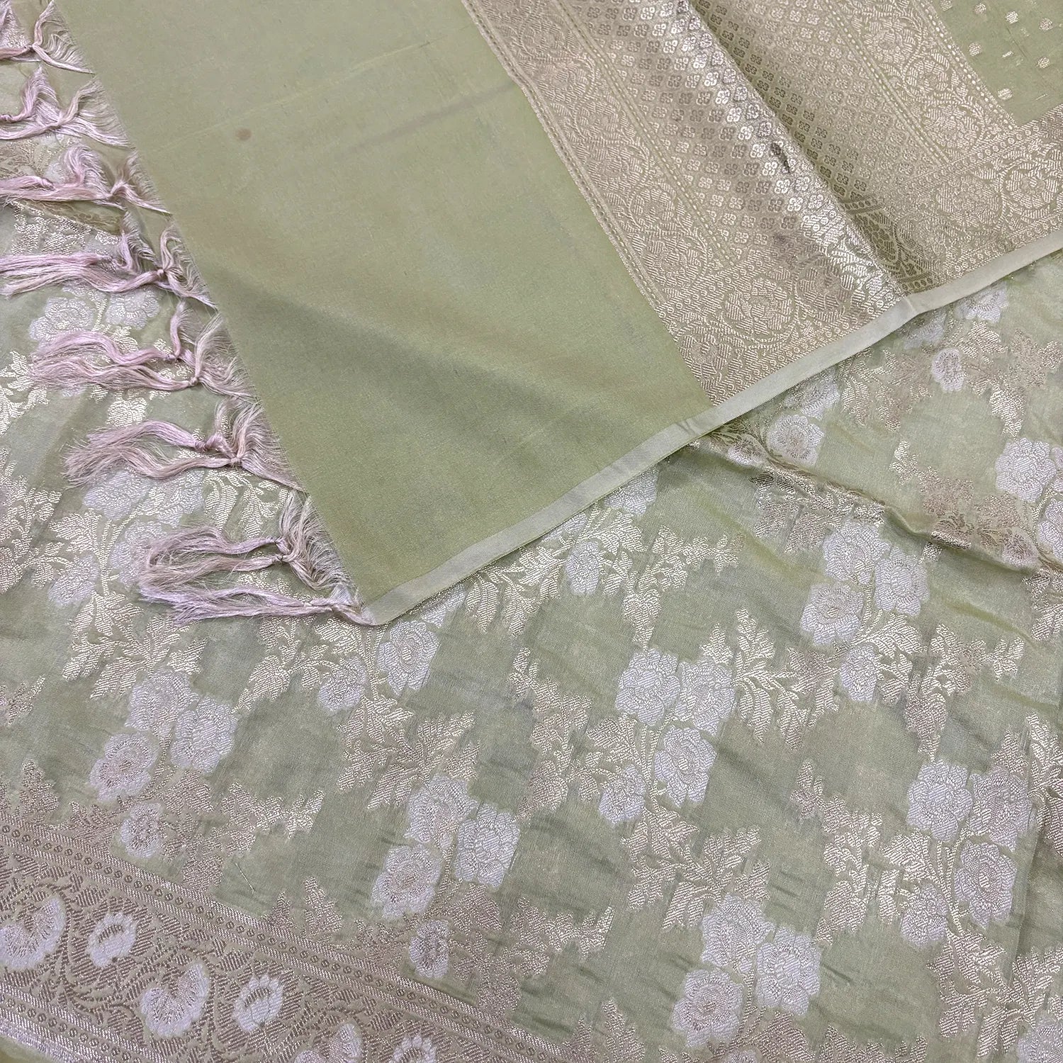 Pista Zari Katan Silk Banarasi Suit