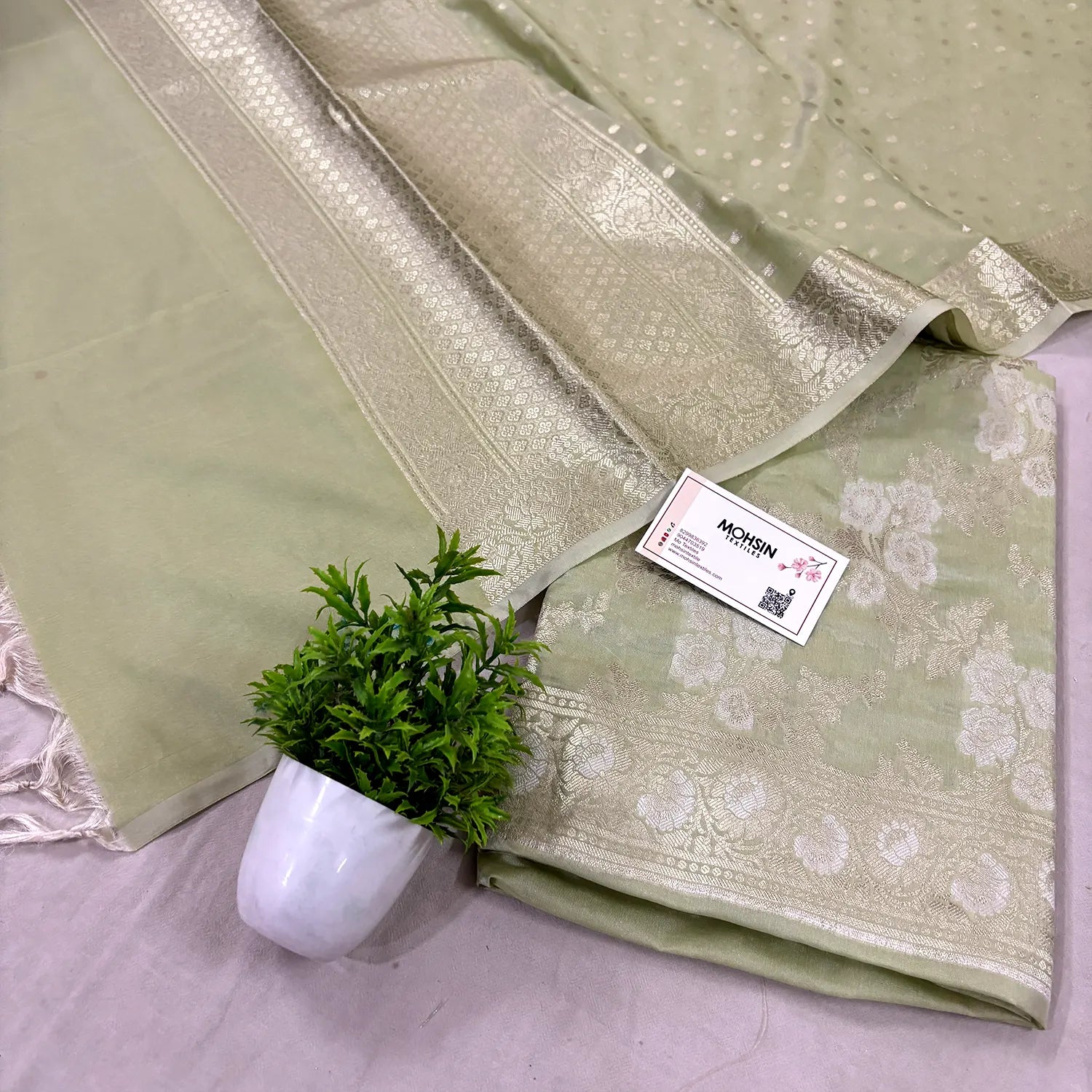 Pista Zari Katan Silk Banarasi Suit