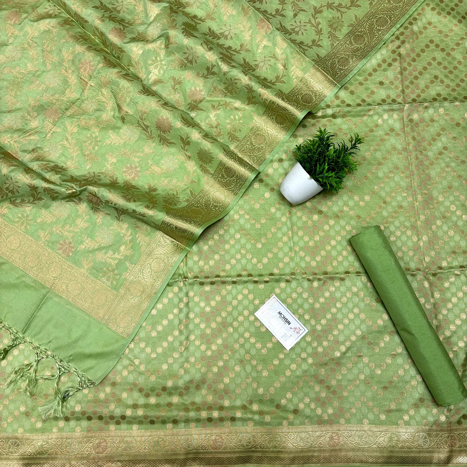Pista Zari Katan Silk Banarasi Suit