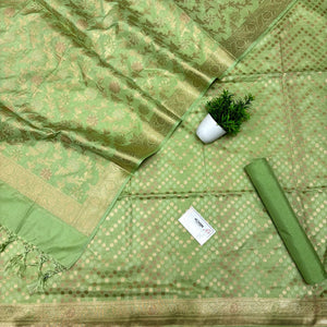 Pista Zari Katan Silk Banarasi Suit