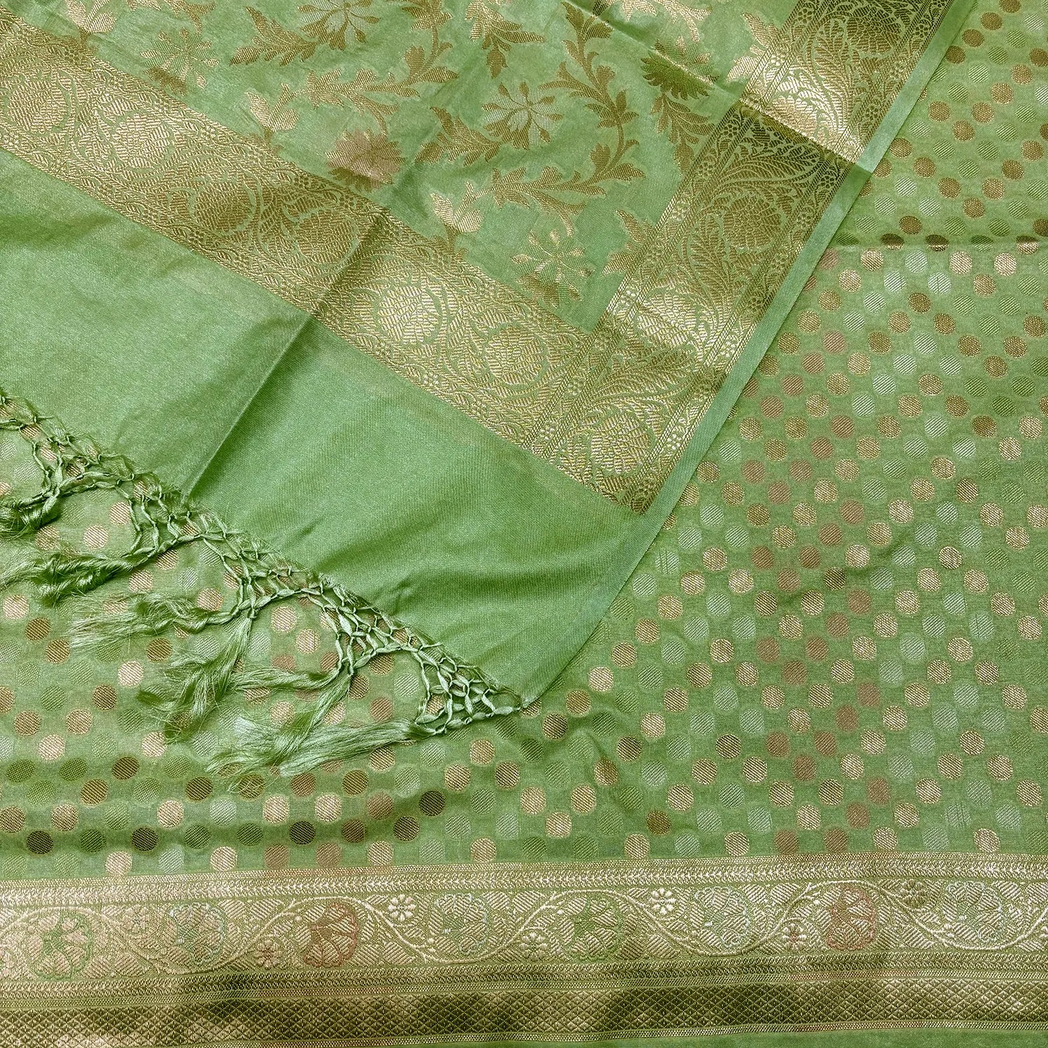 Pista Zari Katan Silk Banarasi Suit