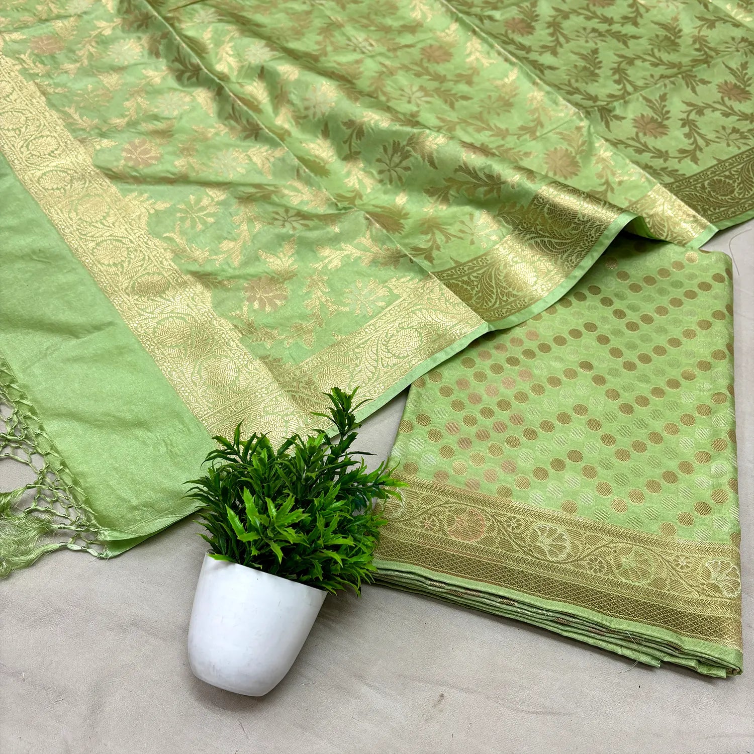 Pista Zari Katan Silk Banarasi Suit