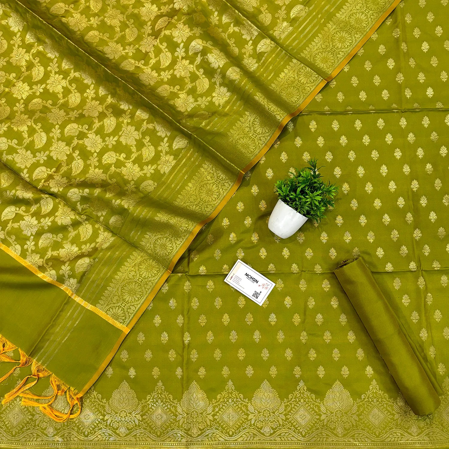 Pista Zari Satin Silk Banarasi Suit
