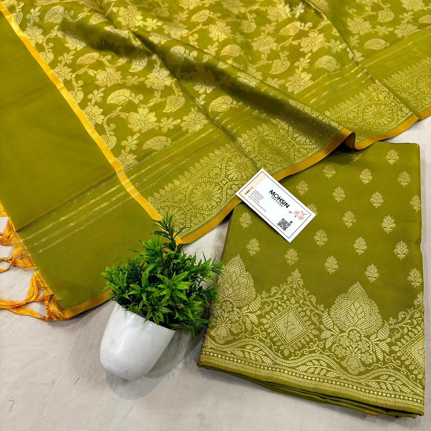 Pista Zari Satin Silk Banarasi Suit