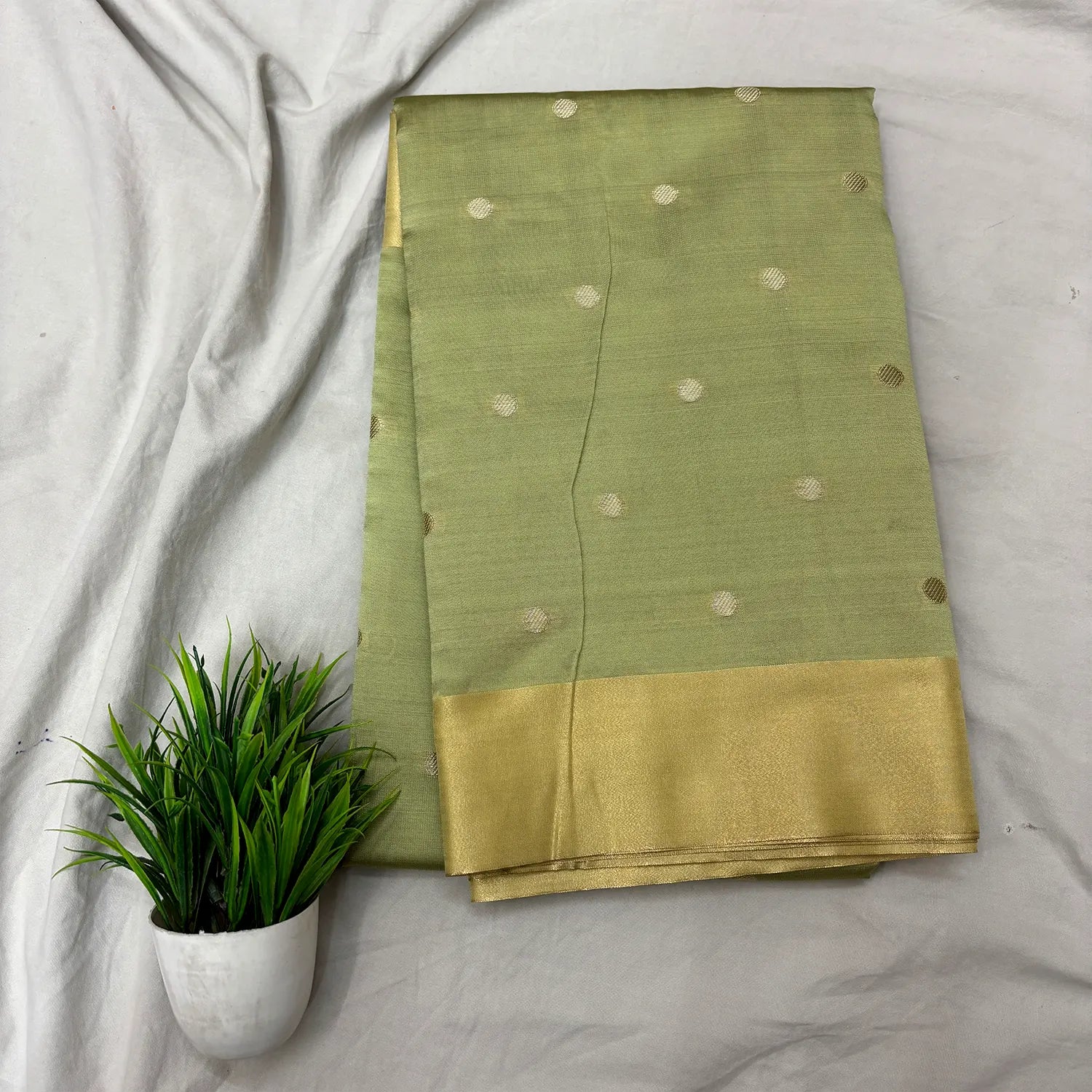 Pista Zari Semi Katan Silk Banarasi Saree