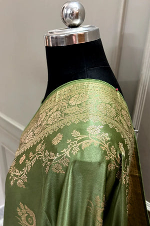 Pista Zari Semi Mashru Silk Banarasi Saree