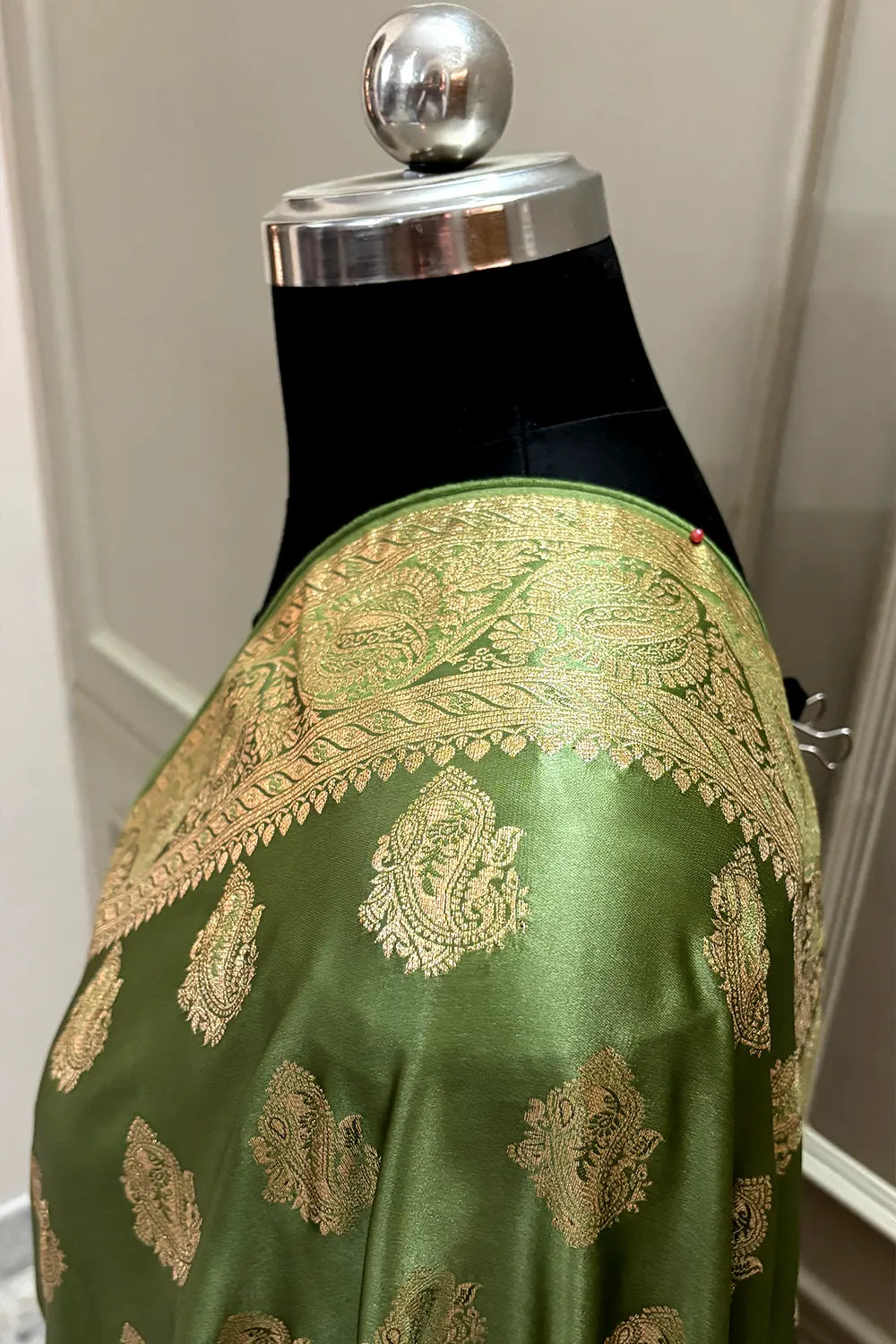 Pista Zari Semi Mashru Silk Banarasi Saree
