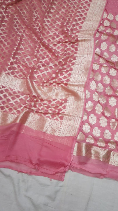 Baby Pink Handloom Khaddi Georgette Silk Banarasi Suit