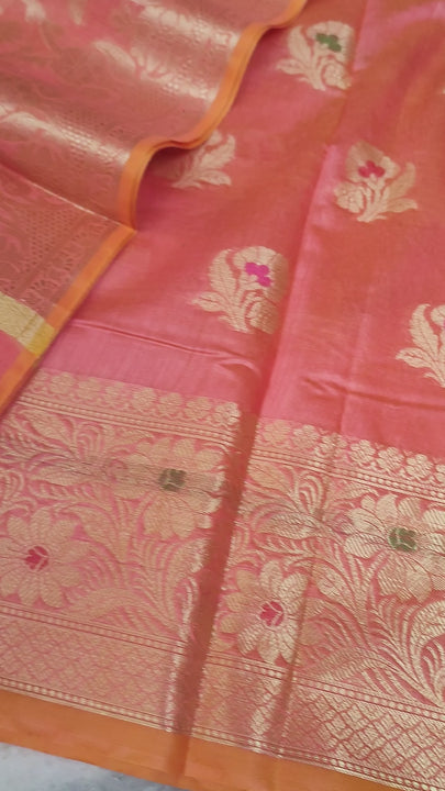 Peach Meenakari Golden Zari Banarasi Silk Salwar Suit