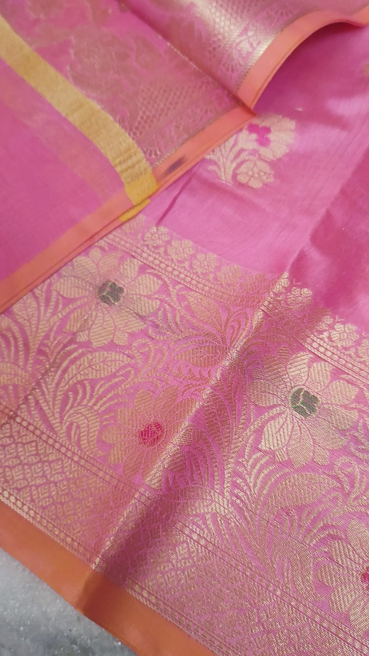 Baby Pink Meenakari Golden Zari Banarasi Silk Salwar Suit
