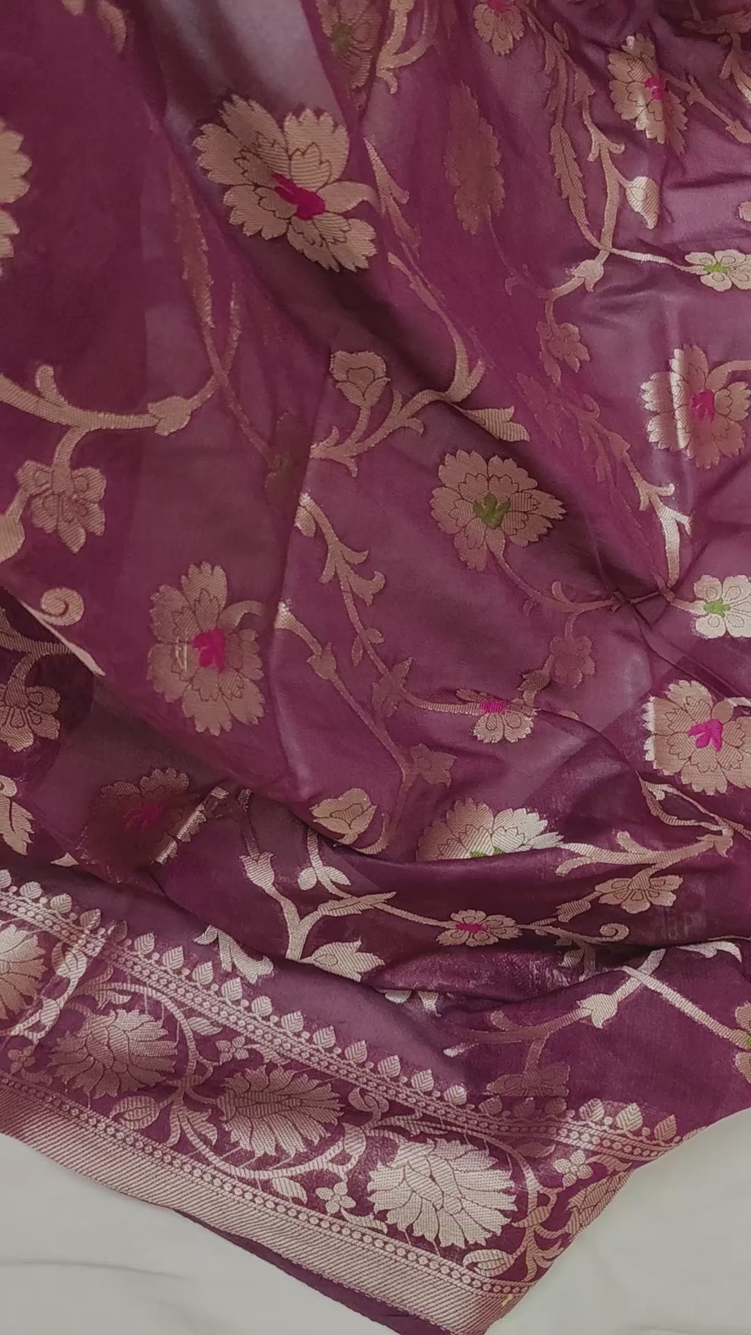 Maroon Golden Zari Georgette Silk Banarasi Saree