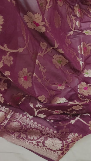 Maroon Golden Zari Georgette Silk Banarasi Saree