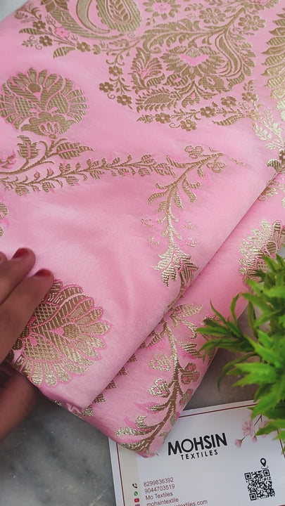 Baby Pink Handloom Pure Katan Silk Banarasi Saree