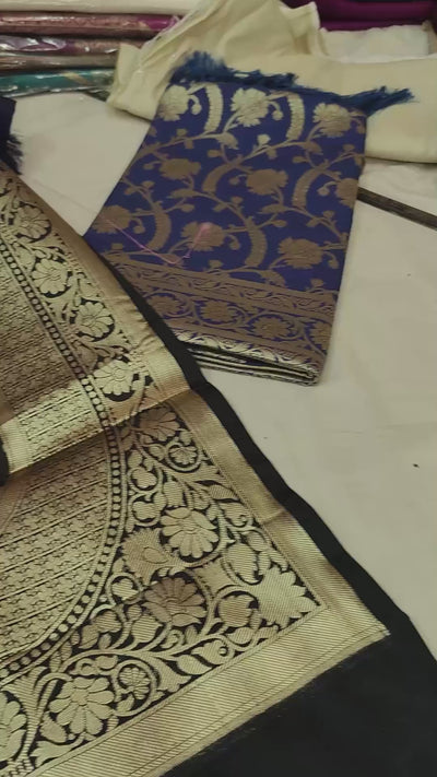 Black Handloom Pure Katan Silk Banarasi Dupatta