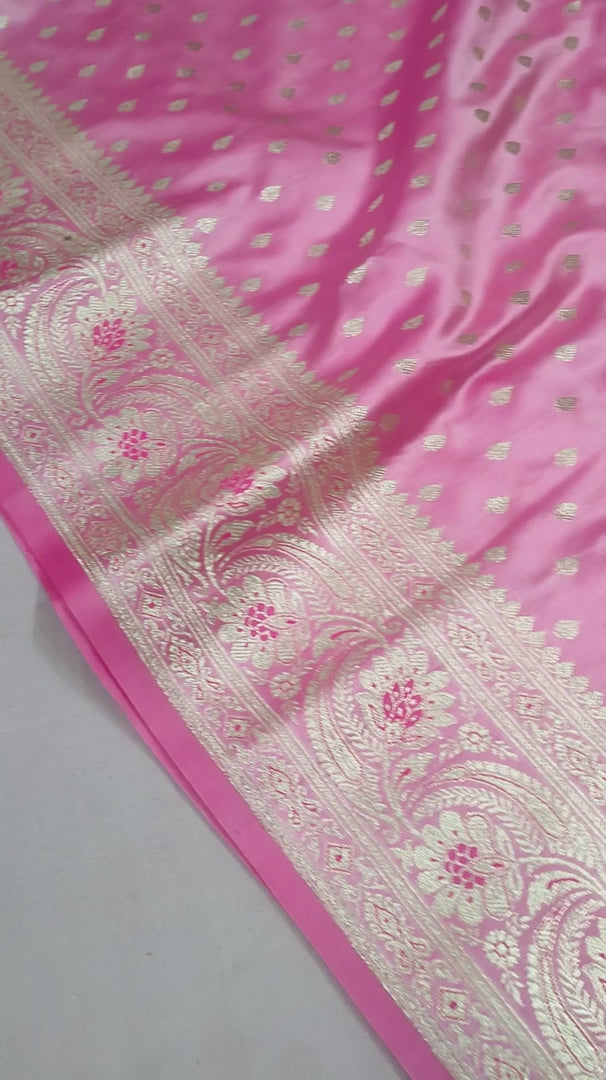 Pink Spades Buti Handloom Pure Katan Silk Banarasi Saree