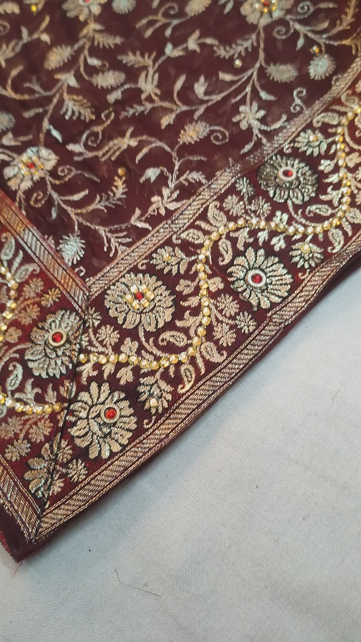 Maroon Stone Work Kimkhab Silk Banarasi Gharara