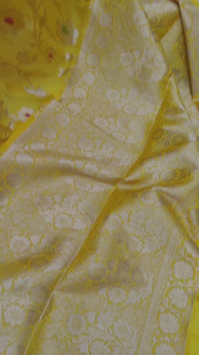 Yellow Golden Zari Georgette Silk Banarasi Saree
