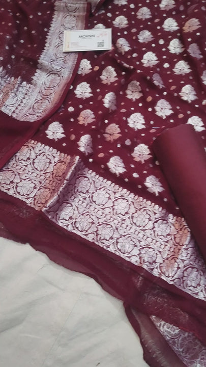 Maroon Handloom Khaddi Georgette Banarasi Suit