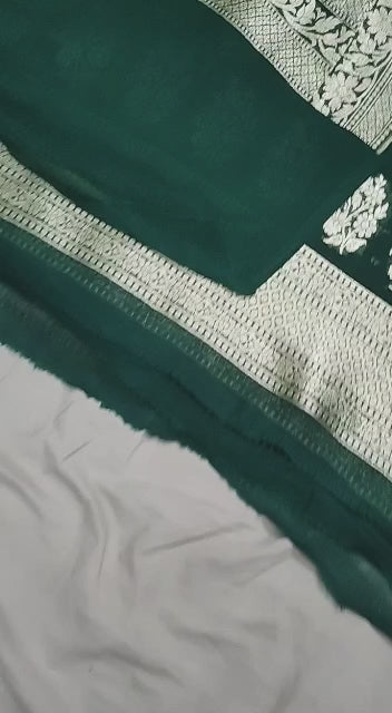 Bottle Green Handloom Georgette Silk Banarasi Suit