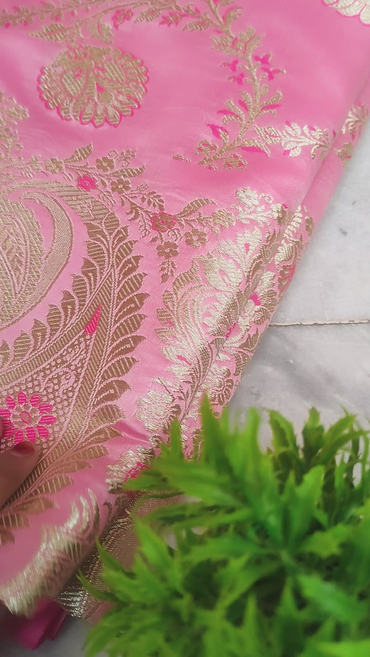 Pink Handloom Pure Katan Silk Banarasi Saree