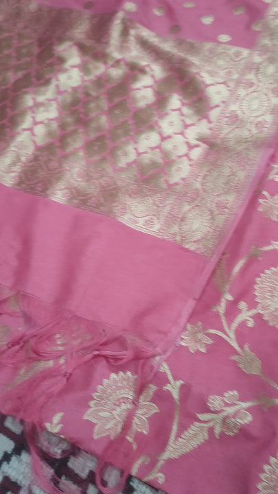 Light Pink Golden Zari Katan Silk Banarasi Suit