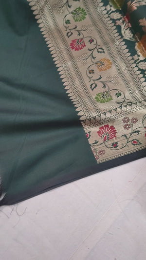 Bottle Green Meenakari Katan Silk Banarasi Suit