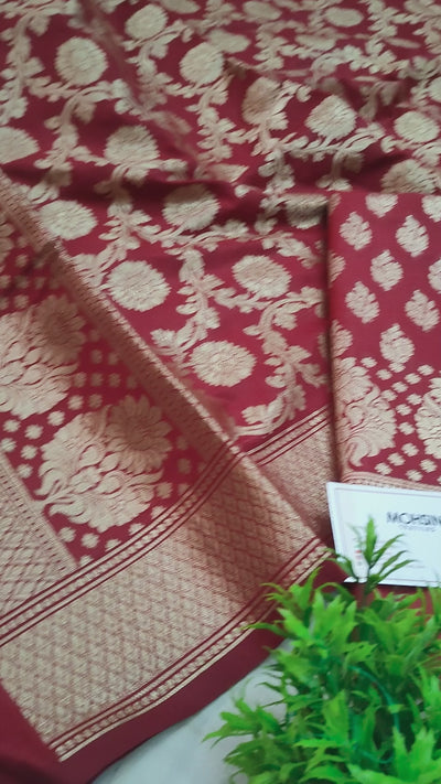 Maroon Golden Zari Katan Silk Banarasi Suit