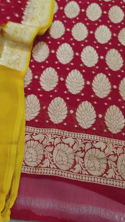Maroon and Yellow Golden Zari Banarasi Georgette Silk Salwar Suit