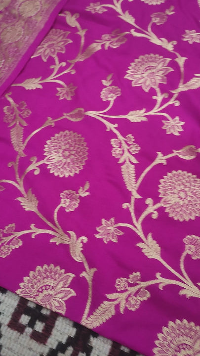 Pink Golden Zari Katan Silk Banarasi Suit