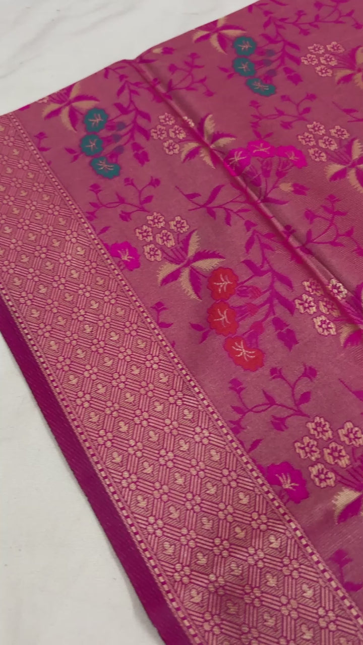 Pink Meenakari Golden Zari Soft Silk Banarasi Saree