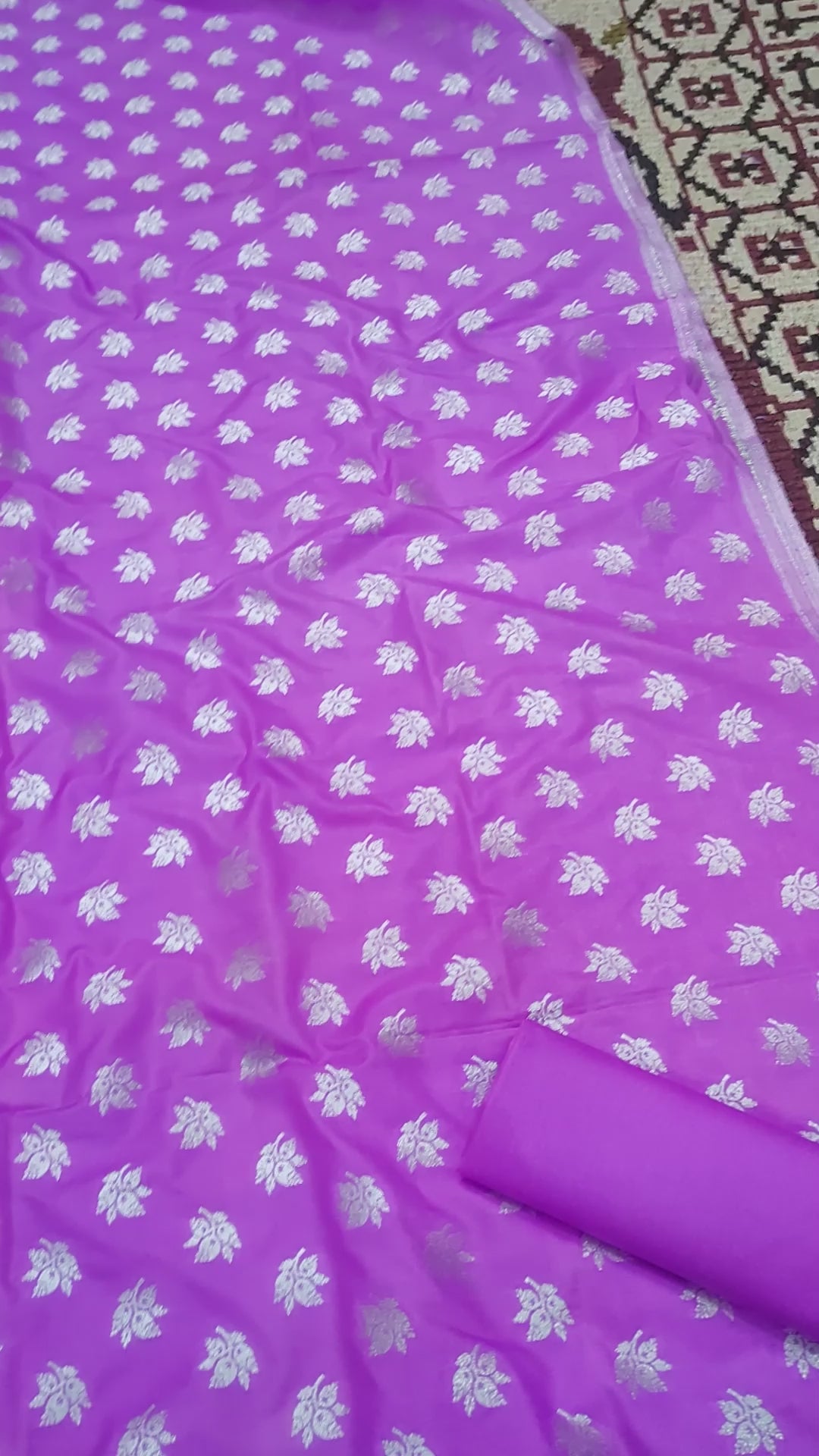 Mauve Silver Zari Katan Silk Banarasi Suit