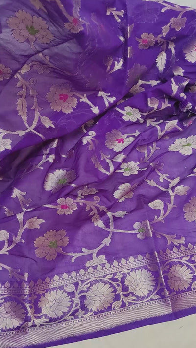 Purple Golden Zari Georgette Silk Banarasi Saree