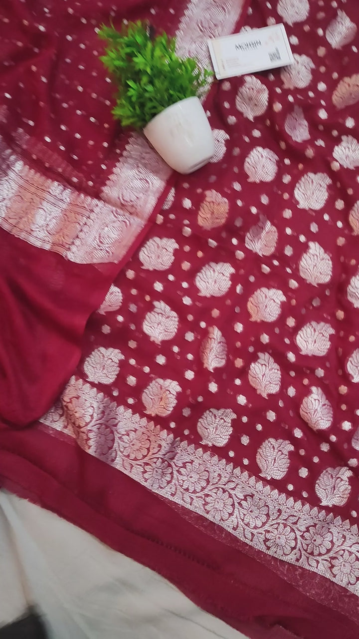 Red Handloom Pure Khaddi Georgette Banarasi Suit