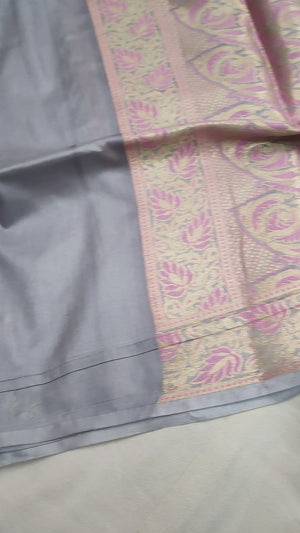 Grey Pink Meena Katan Silk Banarasi Suit