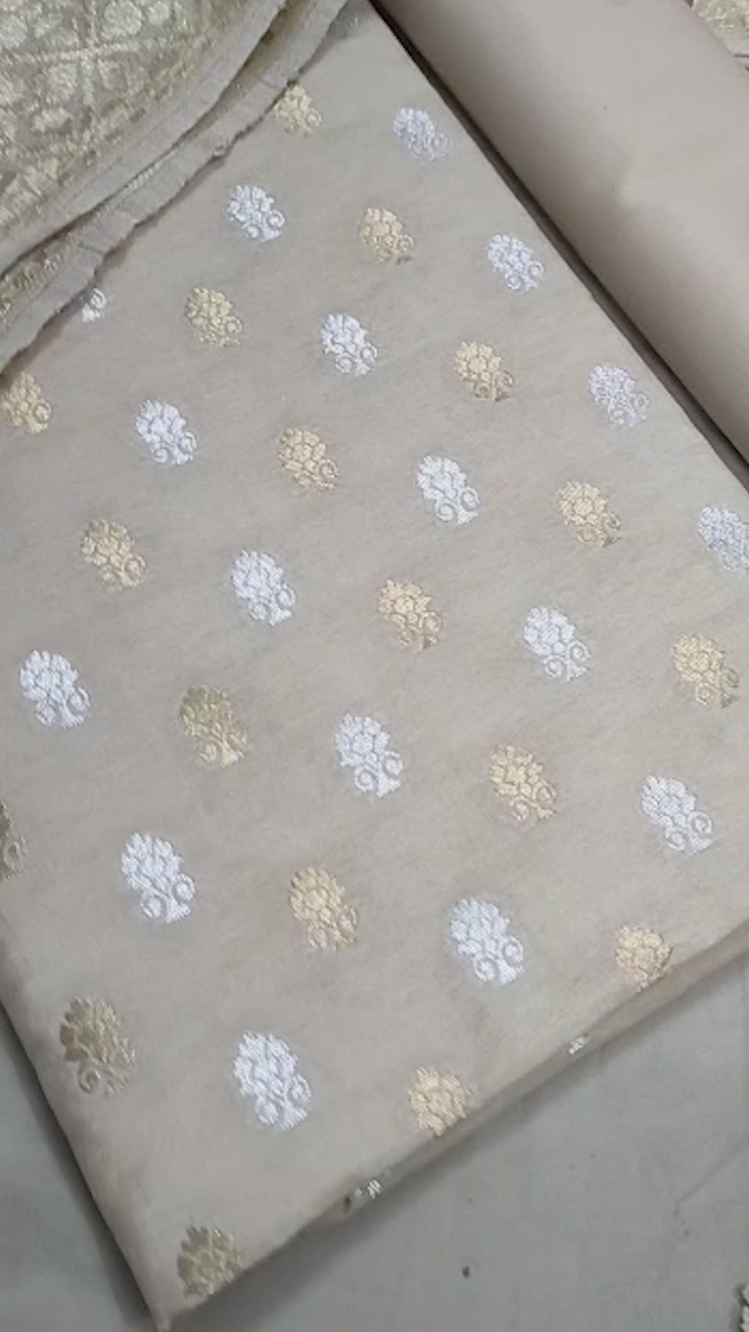 Beige Sona Rupa Katan Banarasi Suit With Tussar Dupatta