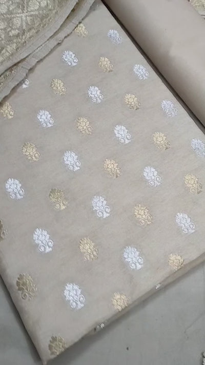 Beige Sona Rupa Katan Banarasi Suit With Tussar Dupatta