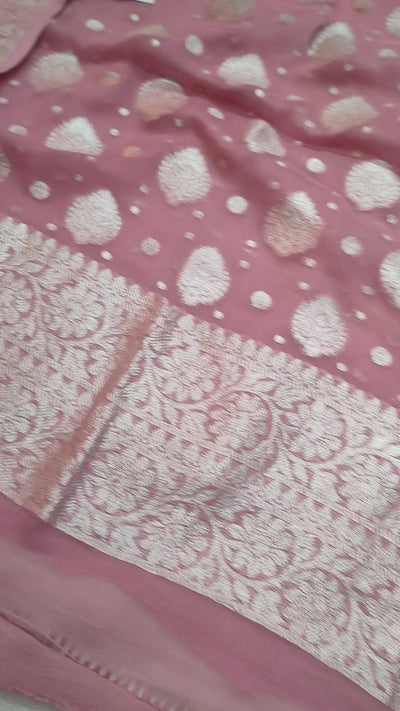 Peach Handloom Pure Khaddi Georgette Banarasi Suit