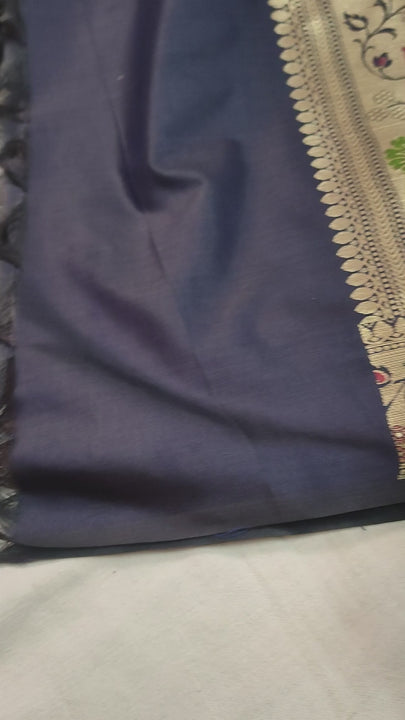 Navy Blue Meenakari Katan Silk Banarasi Suit