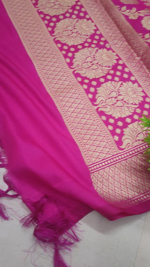 Pink Golden Zari Katan Silk Banarasi Suit