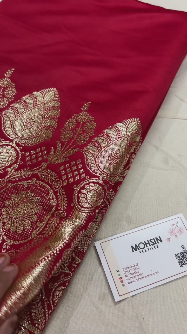 Red Plain Golden Zari Katan Silk Banarasi Saree